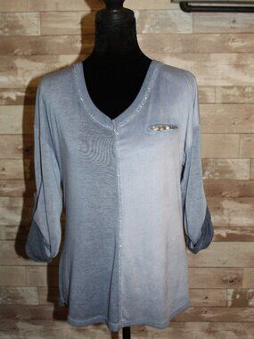 Ombre Blue with Silver Glam Sequin Pocket Two-tone Mid Sleeve w/Epaulet